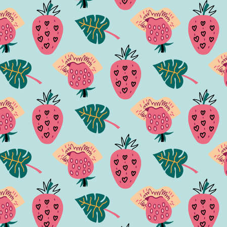 Seamless pattern romantic strawberry on the lips. Valentine's Day digital paper wallpaper textile...