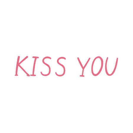 Pink Lettering Kiss You. Romantic Love Valentine's Day vector hand drawn doodle textのイラスト素材