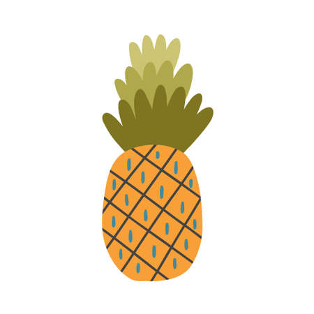 Colorful juicy orange pineapple fruit hand drawn doodle naive design vector art clipart illustrationのイラスト素材