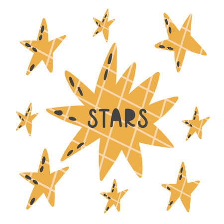 Set cute geometric abstract yellow stars hand drawn doodle naive design vector art clipart illustrationのイラスト素材