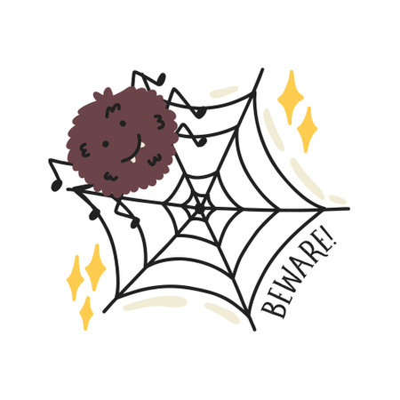 Halloween cute Spider web. Funny character insect. Halloween kids graphic. cartoon flat vectorのイラスト素材