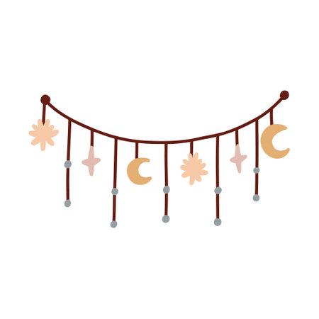 Minimalist Hanging toy rattle for lullaby. Boho Baby Nursery Scandinavian Neutral Decor Element. Baby Shower Minimalist Clipart for Newbornのイラスト素材