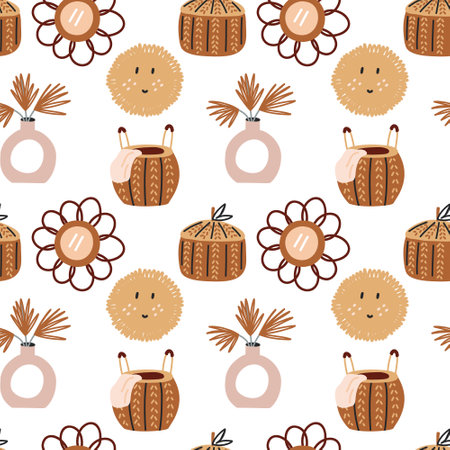 Seamless pattern nursery decor. Baby shower Scandinavian pastel wallpaper. Textile fabric design for kids. Flat bohemian vector neutral background paperのイラスト素材