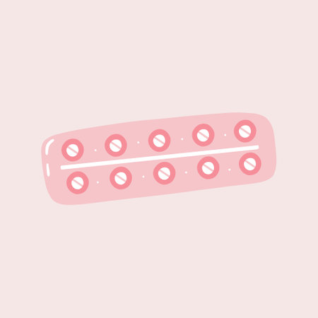 Blister Contraceptive Hormonal Pill for planning pregnancy control Birth. hand drawn vector illustrationのイラスト素材
