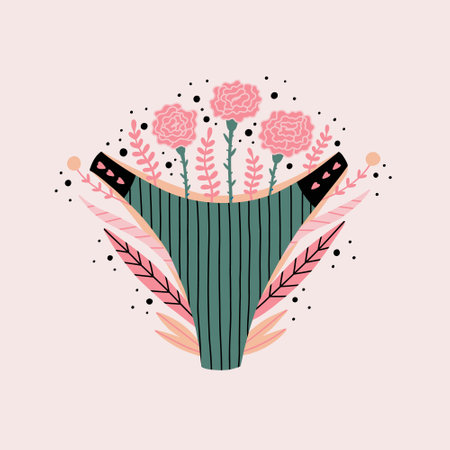 Female green panties stylized with flowers, plants. women menstrual period. Intimate hygiene health. hand drawn vector illustrationのイラスト素材