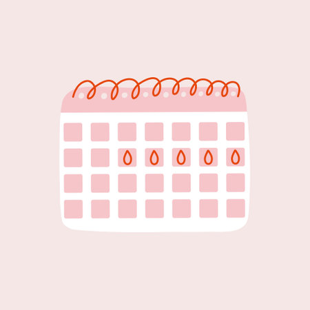 Calendar planner for menstrual critical days. Checklist schedule for intensity menstruation cycle. Woman period mark blood. hand drawn vector illustrationのイラスト素材