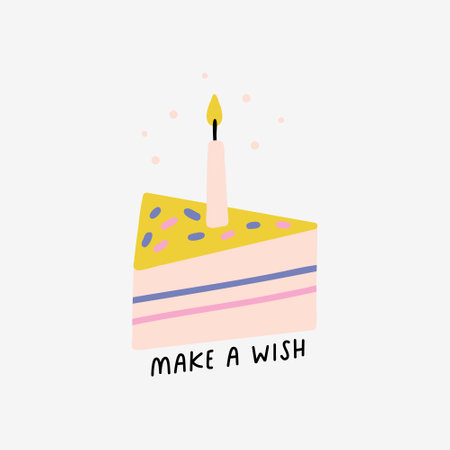Happy Birthday illustration cupcake with candle. Tasty piece of cake on an isolated background. hand drawn greeting vectorのイラスト素材