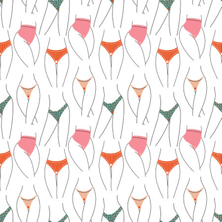 Female hips with panties outline pattern. women menstrual period. bodypositive. hand drawn vector backgroundのイラスト素材