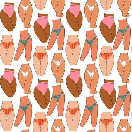 Female hips with panties pattern. women menstrual period. bodypositive. hand drawn vector backgroundのイラスト素材