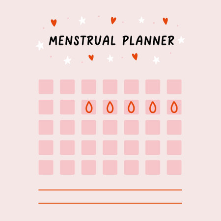 Menstrual intensity period planner. Checklist schedule for intensity menstruation cycle. Woman period mark blood. hand drawn vector illustrationのイラスト素材