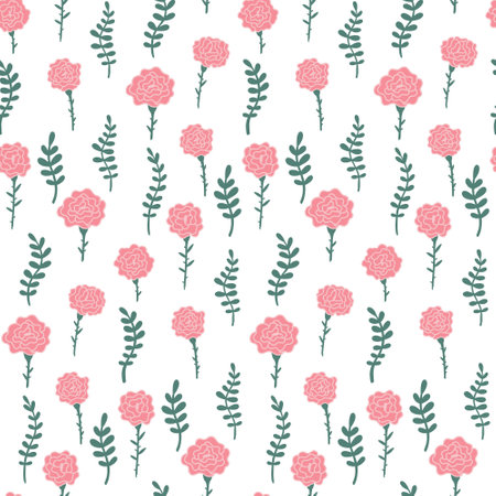 Pattern of pink roses with leaves. Hand Drawn Vector Backgroundのイラスト素材