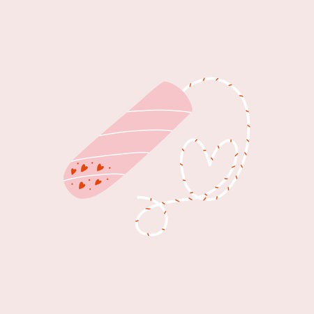 Menstrual tampon with hearts. Protection for menstrual period in critical days. Intimate hygiene health for vagina. hand drawn vector illustrationのイラスト素材