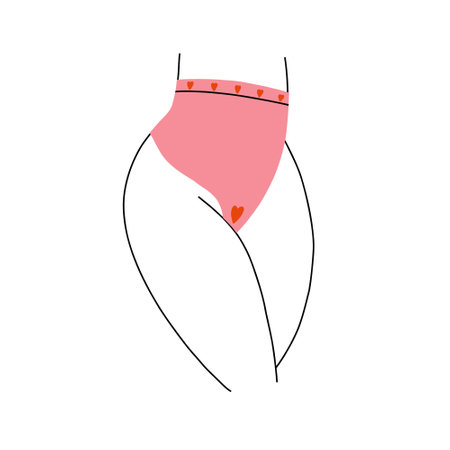 Outline women thighs in panties. women menstrual period. bodypositive. hand drawn vector illustrationのイラスト素材