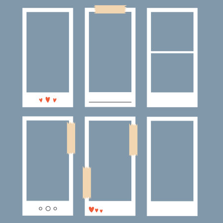 Set Vertical minimalist modern Photo Frame. Vector collection blank picture for social media decor designのイラスト素材