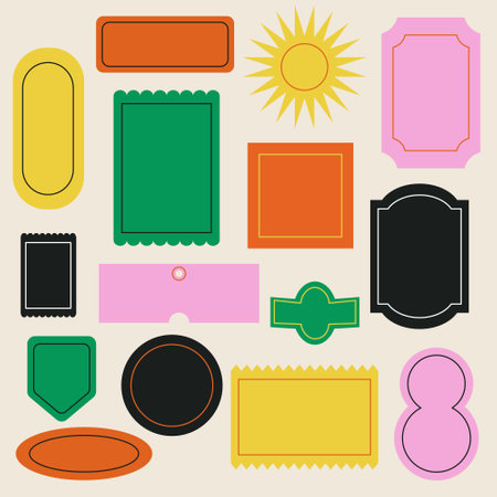Retro Colorful Blank Label Set. Trendy geometric shapes empty sticker. Vector isolated figure for decorationのイラスト素材