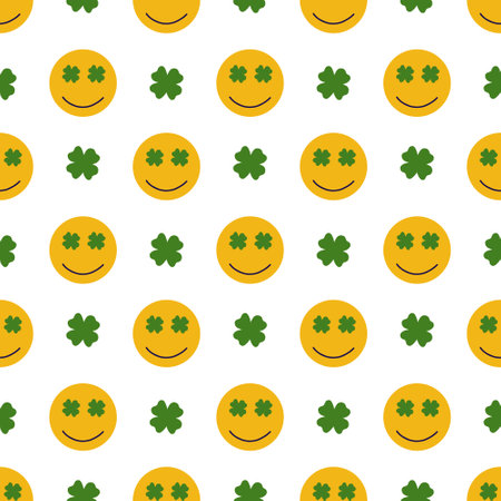 Saint Patrick's Day vector seamless pattern with clover emoji. Irish background for print, textile, wrapping paper, fabricのイラスト素材