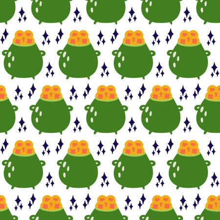 Saint Patrick's Day vector seamless pattern with pot leprechaun. Irish background for print, textile, wrapping paper, fabricのイラスト素材