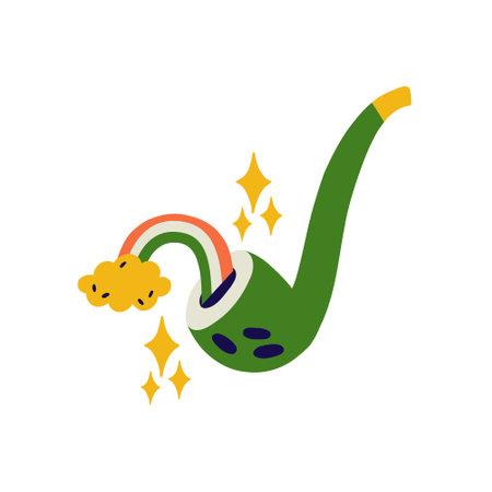 Saint Patrick's Day vector illustration with rainbow leprechaun smoking pipe. Flat style clipart for t shirt print designのイラスト素材