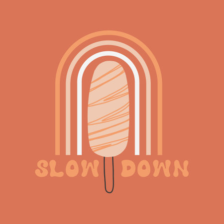 Groovy print ice cream with boho rainbow vector concept. Retro illustration for print design, social media, poster, postcard. Modern Boho Trendy Styleのイラスト素材