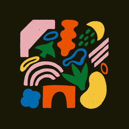 Geometry basic shape abstract poster. Colorful bright geometric figure. Vector hand drawn illustrated trendy designのイラスト素材