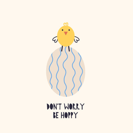 Easter Egg Yellow Chicken. Happy Easter holiday concept for egg hunt design, print, social media, poster, postcard. Modern Flat Styleのイラスト素材