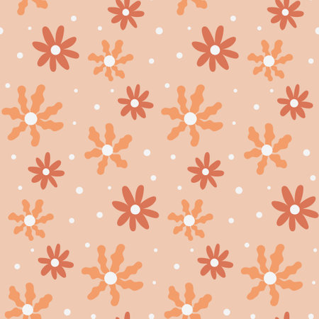 Seamless pattern groovy boho wavy flower. Retro neutral background for print, textile, wrapping paper, fabric. Flat surface designのイラスト素材