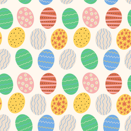 Textured Easter Eggs Pattern. Spring seamless background for print, textile, wrapping paper, fabric. Flat surface designのイラスト素材