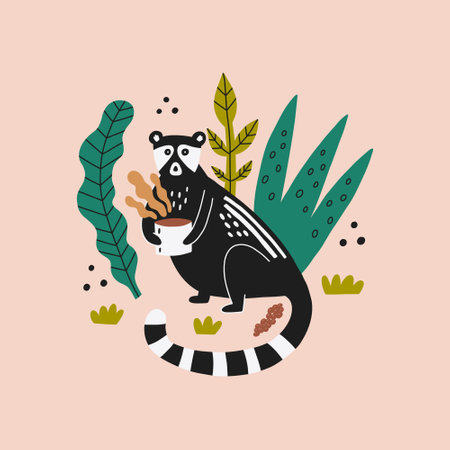 Asian animal kopi luwak drinks civet coffee. Hand drawn doodle vector illustrationのイラスト素材