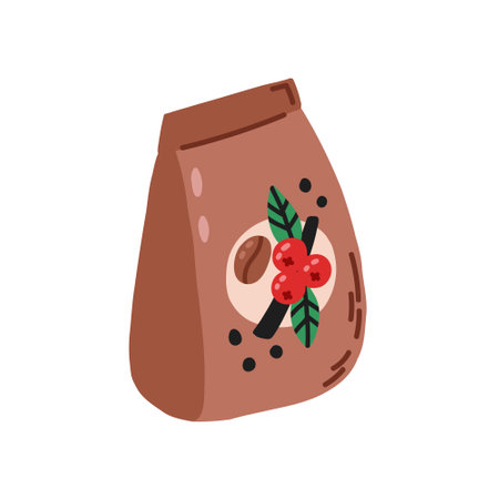 Packaging civet coffee. Equipment for making aromatic beverages. Hand drawn vector illustration in doodle styleのイラスト素材