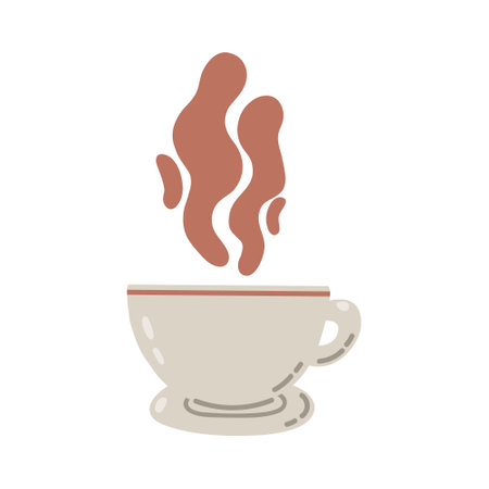Classic cup with aromatic coffee. Equipment for making aromatic beverages. Hand drawn vector illustration in doodle styleのイラスト素材