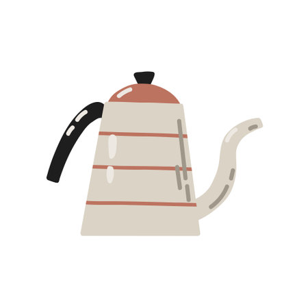 Espresso Percolator for brewing coffee. Equipment for making aromatic beverages. Hand drawn kids vector illustration in doodle styleのイラスト素材