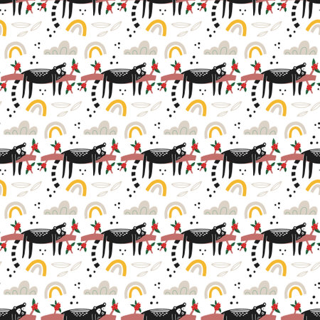Civet Palm Cat on cherry coffee brunch surface pattern. Seamless background vector civet palm cat. Asian animals stylish trendy fabric design paperのイラスト素材