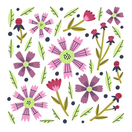 Flower and Plant vector collection element. Hand Drawn vector set naive floral and nature leafのイラスト素材