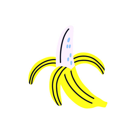 Tropical acid fruit isolated banana with open peel. hand drawn vectorのイラスト素材