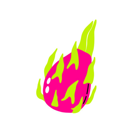 Acid Dragon Fruit Pitaya in acid color. hand drawn vectorのイラスト素材