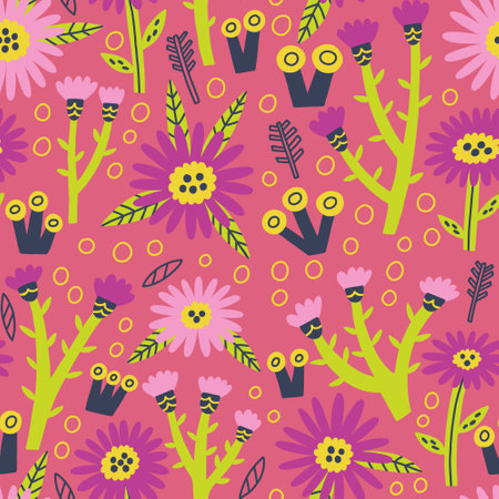 Seamless pattern decorative flower Asters. Hand Drawn nature floral. Vector surface background for fabric, textile, wallpaperのイラスト素材