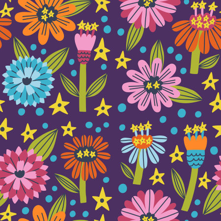 Flower Common Zinnias seamless pattern. Hand Drawn nature floral. Vector surface background for fabric, textile, wallpaperのイラスト素材