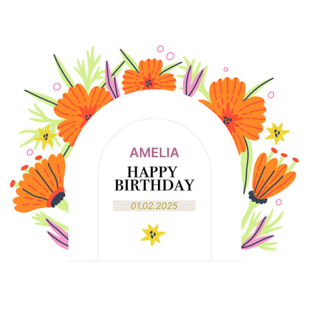 Flower Poppy arch frame for text vector in hand drawn style. Floral Botanical bouquet rectangle border with leaves. Greeting card, wedding banner, invitation designのイラスト素材