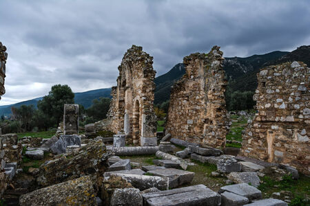 Pillar ruins at Ancient Troizina , Peloponnese, Greeceの写真素材