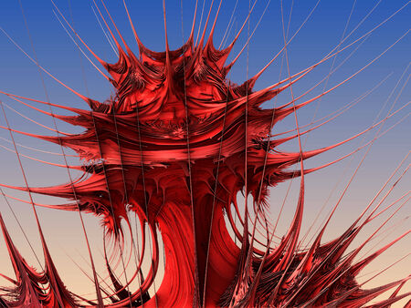 Red plant fractal against blue backgroundの写真素材