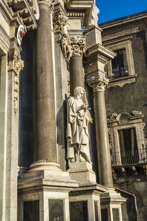 St. Peter cathedral church with statues of saints. Catania, Sicily, Italyの写真素材