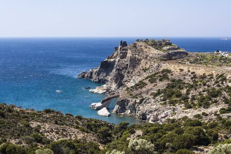 Panoramic view of Gerontas beach, Milos island, Cyclades, Greece