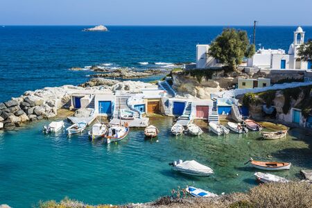 Mandrakia traditional Greek village with sirmate  - traditional fishermen's houses at Milos island, Greece.の写真素材