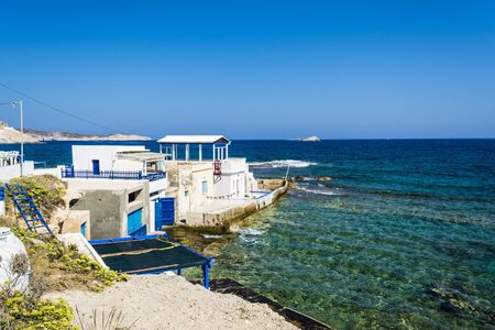 Mandrakia traditional Greek village with sirmate  - traditional fishermen's houses at Milos island, Greece.の写真素材