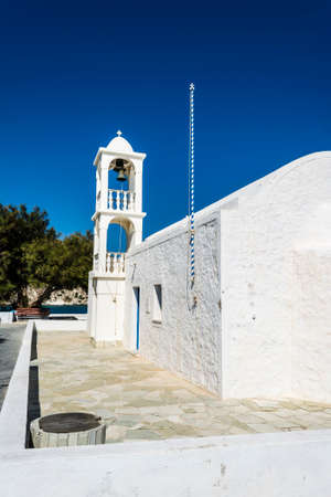 White orthodox church at Mantrakia, Milos island, Cyclades, Greeceの写真素材