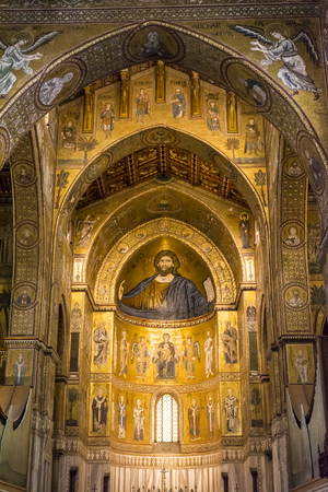 Monreale, Palermo Italy - April 13 2015 Interior of the cathedral Santa Maria Nuova of Monreale on April 13 2015 in Monreale near Palermo in Sicily, Italyのeditorial素材