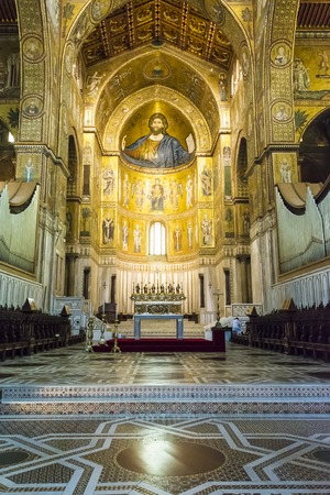 Monreale, Palermo Italy - April 13 2015 Interior of the cathedral Santa Maria Nuova of Monreale on April 13 2015 in Monreale near Palermo in Sicily, Italyのeditorial素材