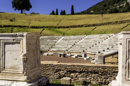 Ruins of the Theater of Ancient Messini at Peloponnese, Greeceの写真素材