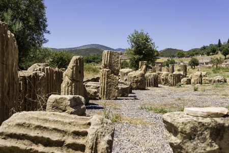 Messini Ancient City, Greece - August 16 2016: Pillar ruins at Ancient Messini, Messinia at Peloponnese, Greeceの写真素材