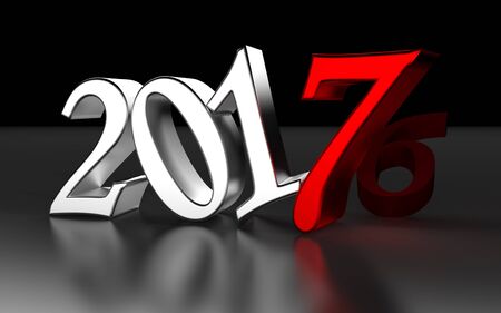 Year 2017 with metallic letters and ground reflections - 3d renderingの写真素材